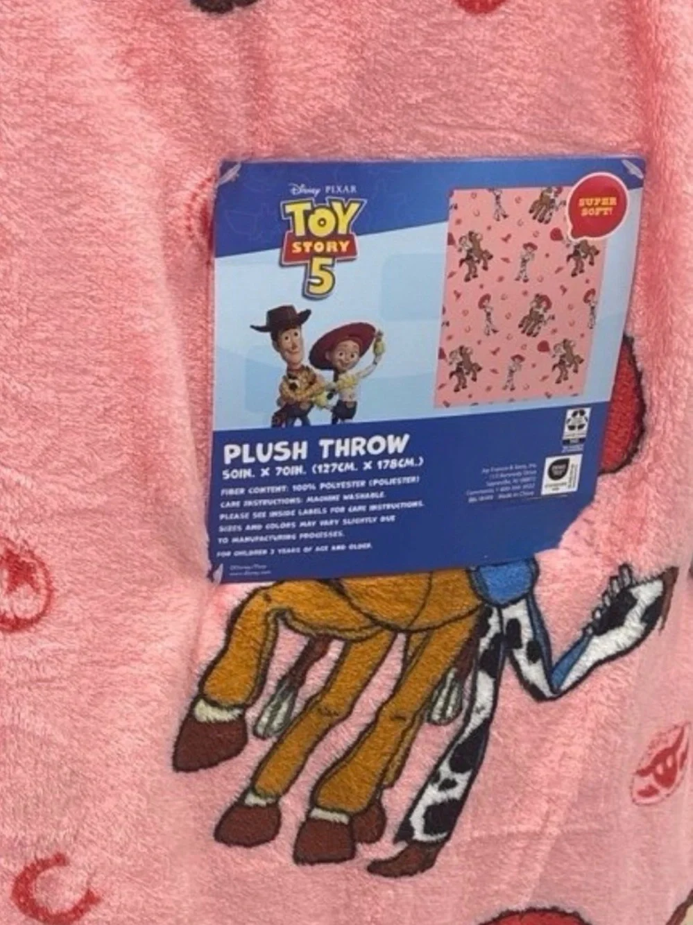 Toy Story 5 Pink Jessie and Bullseye Plush Throw Blanket